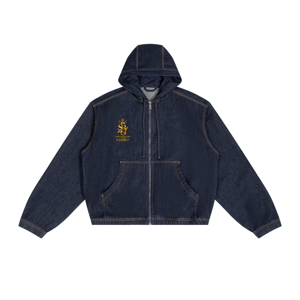 Men's Boxy Vintage Wash Hooded Denim Jacket