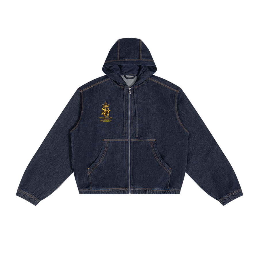 Men's Boxy Vintage Wash Hooded Denim Jacket