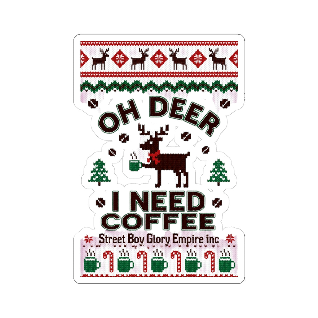 Ugly Christmas Sweater Deer Coffee Kiss-Cut Sticker
