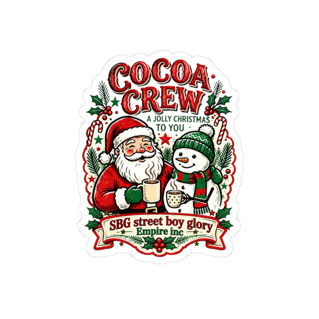 Cocoa Crew Christmas Kiss-Cut Sticker – Santa, Snowman & Hot Cocoa Holiday Decal