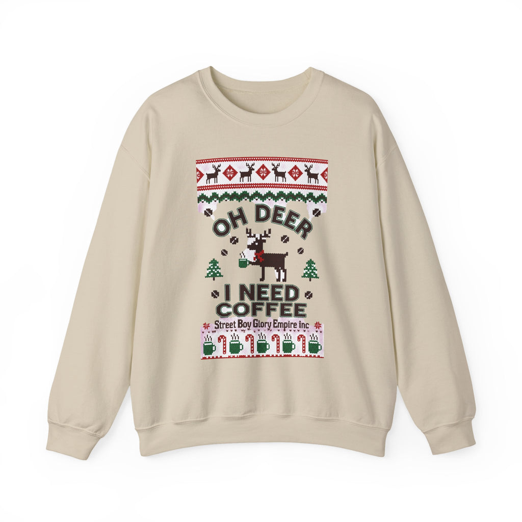 Oh Deer I Need Coffee Sweatshirt | Ugly Christmas Sweater