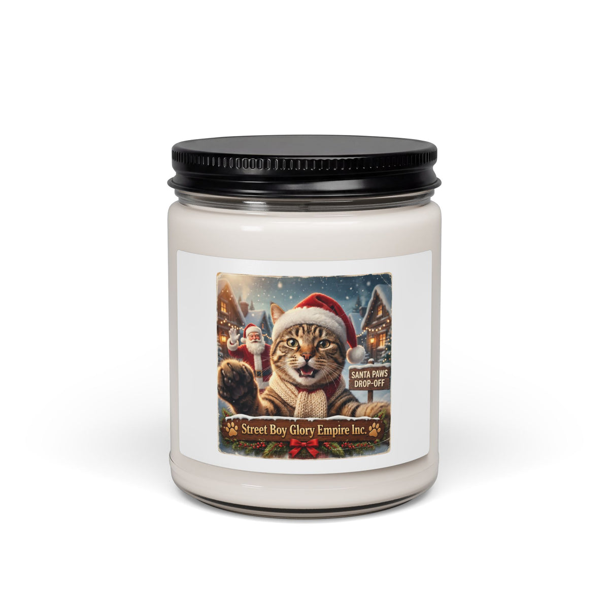 Christmas Cat Soy Candle – Realistic Santa Cat Portrait Holiday Gift