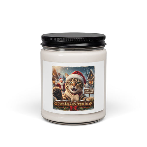 Christmas Cat Soy Candle – Realistic Santa Cat Portrait Holiday Gift