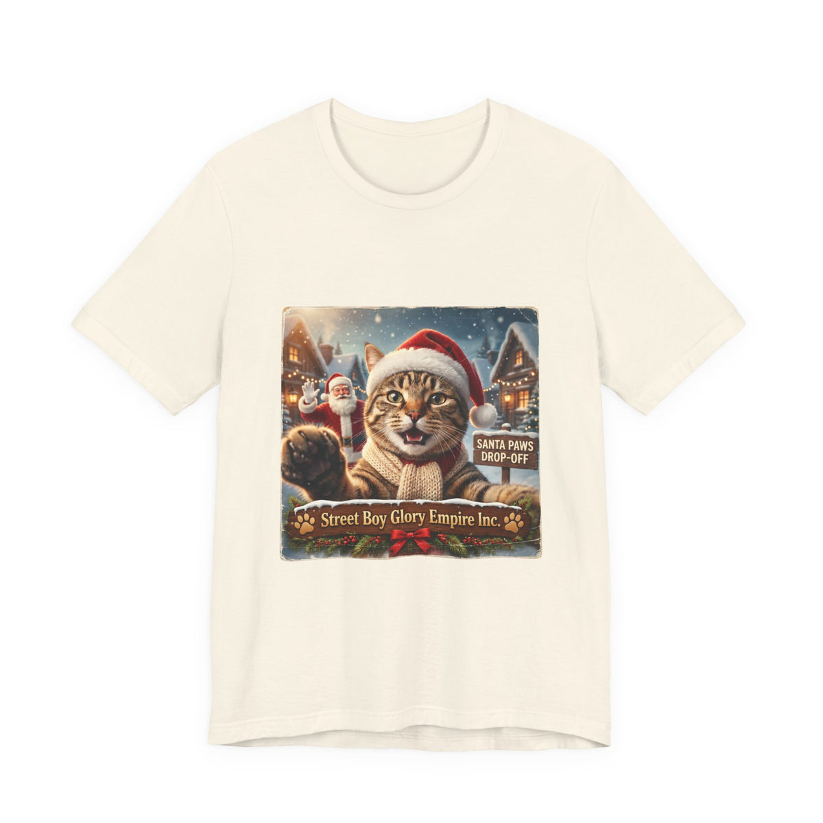 Realistic Santa Cat Portrait Tee | Nostalgic Christmas