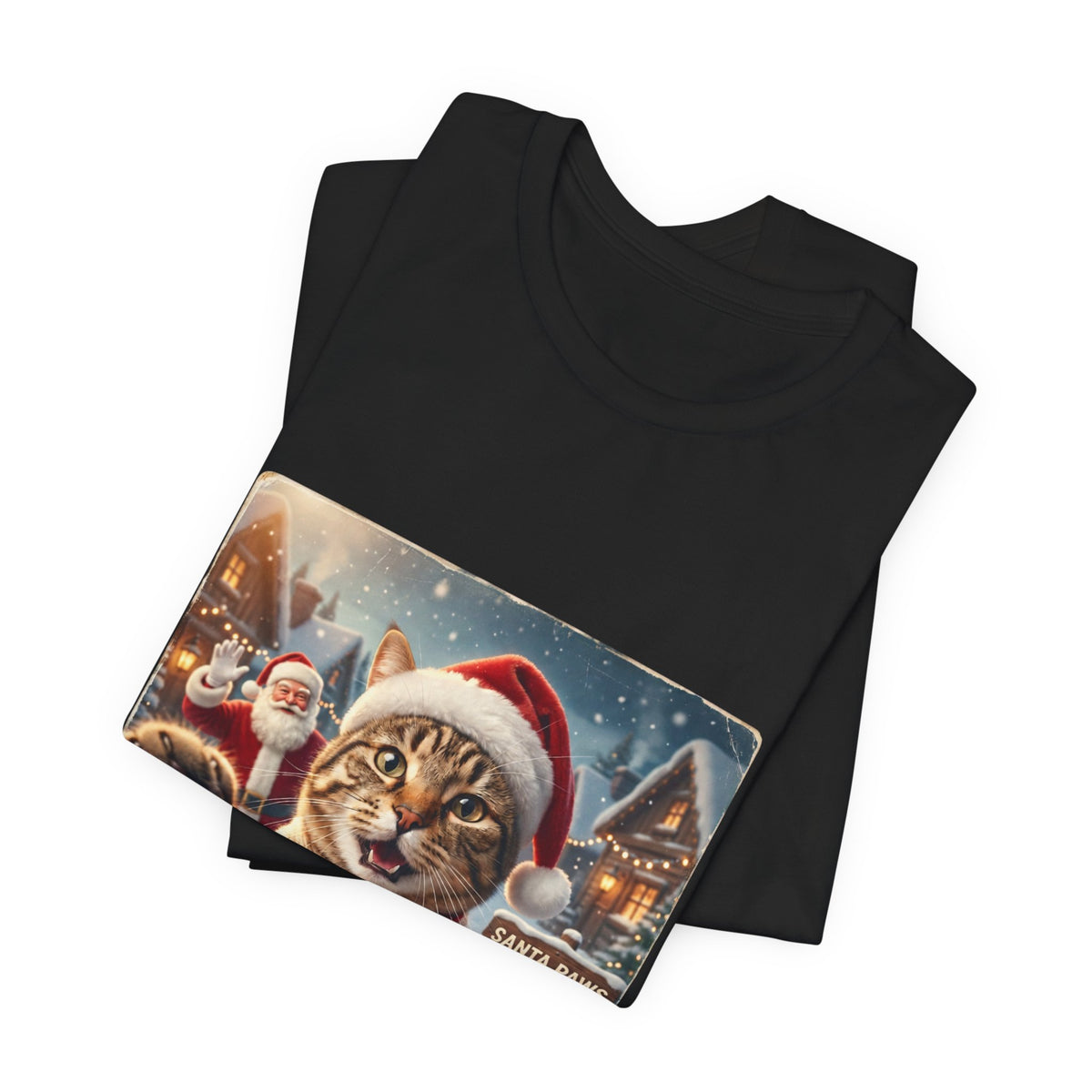 Realistic Santa Cat Portrait Tee | Nostalgic Christmas