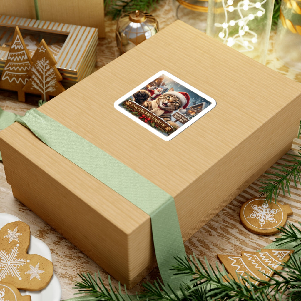 Santa Cat Kiss-Cut Sticker | Realistic Christmas Photo