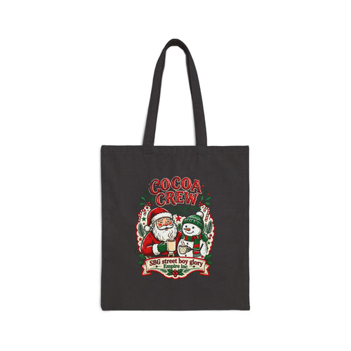 Cocoa Crew Christmas Canvas Tote Bag | Retro Santa & Snowman Hot Cocoa Design