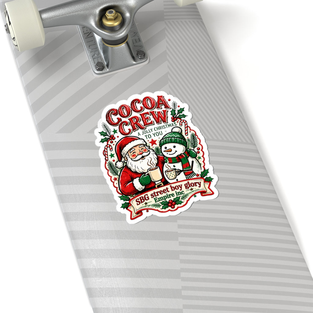 Cocoa Crew Christmas Kiss-Cut Sticker – Santa, Snowman & Hot Cocoa Holiday Decal