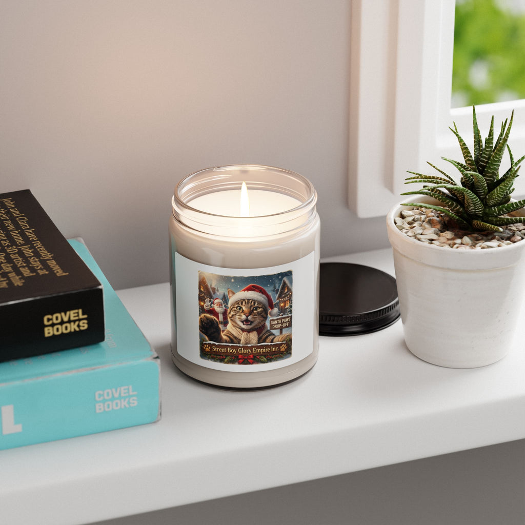 Christmas Cat Soy Candle – Realistic Santa Cat Portrait Holiday Gift