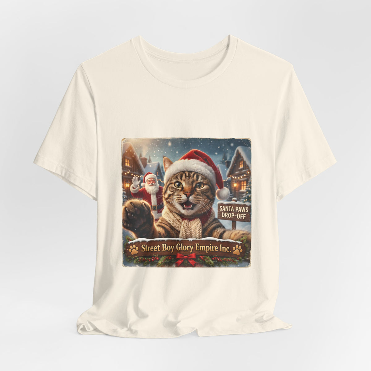 Realistic Santa Cat Portrait Tee | Nostalgic Christmas