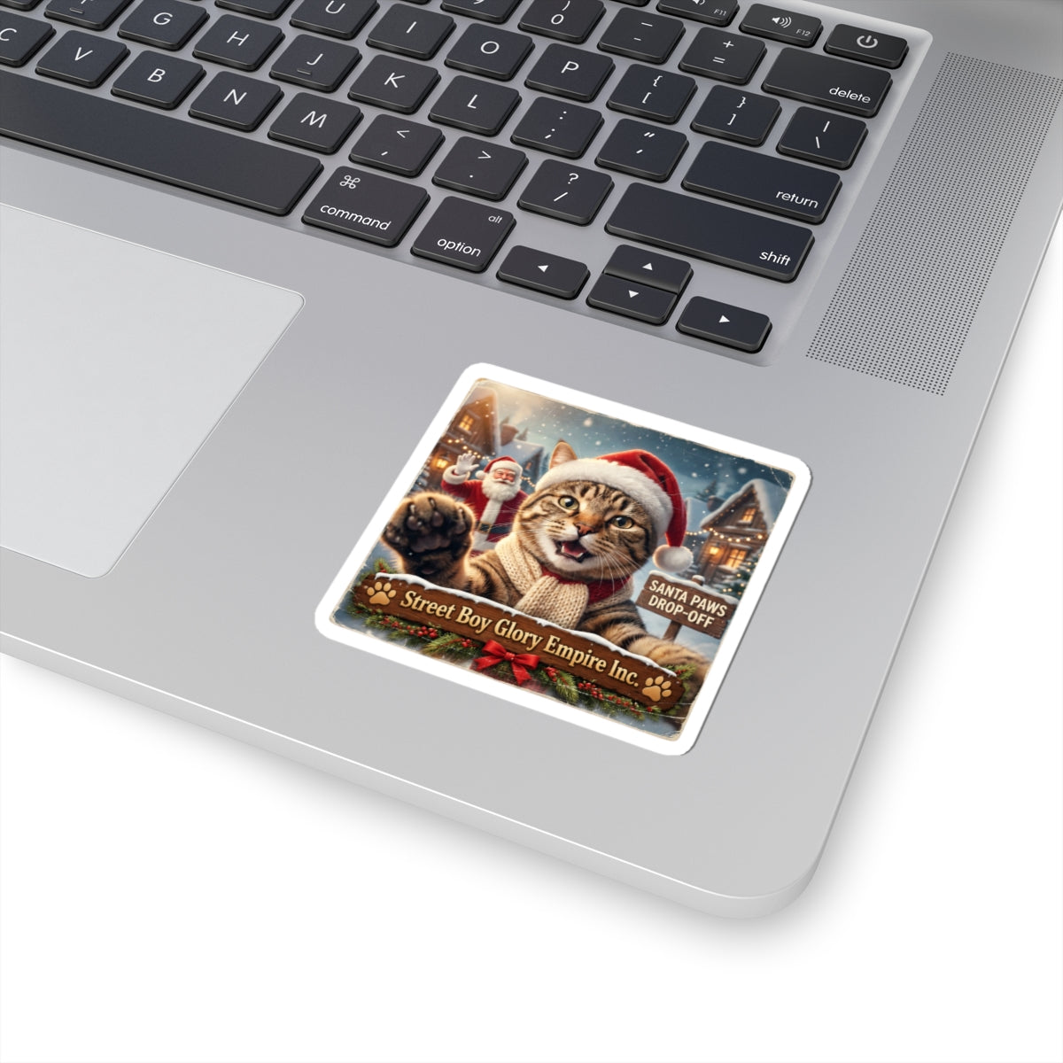 Santa Cat Kiss-Cut Sticker | Realistic Christmas Photo