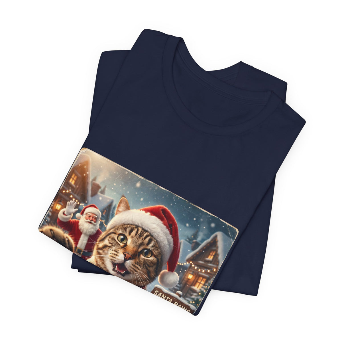 Realistic Santa Cat Portrait Tee | Nostalgic Christmas