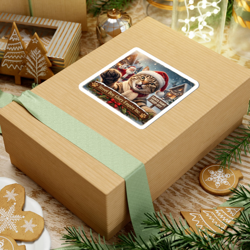 Santa Cat Kiss-Cut Sticker | Realistic Christmas Photo