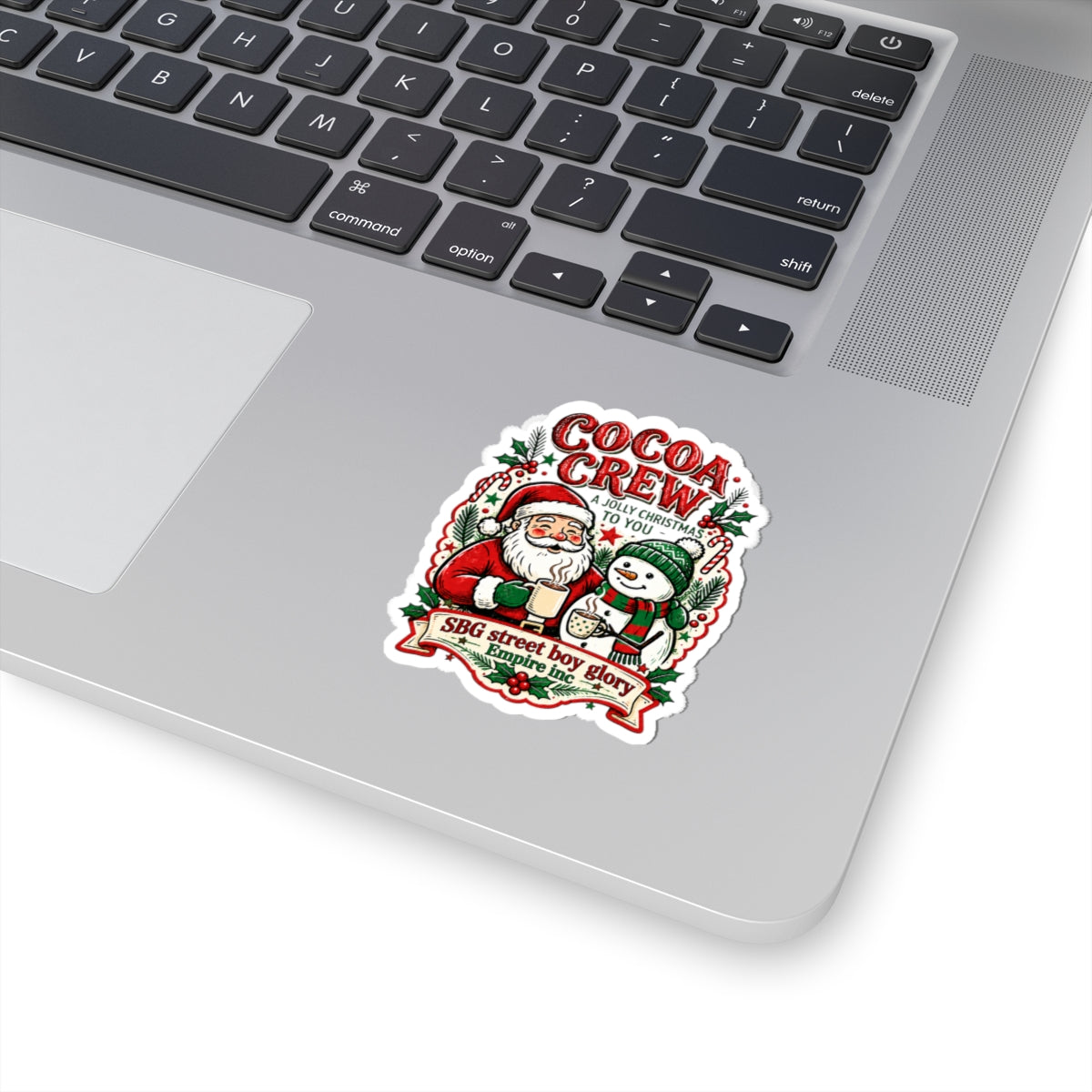 Cocoa Crew Christmas Kiss-Cut Sticker – Santa, Snowman & Hot Cocoa Holiday Decal