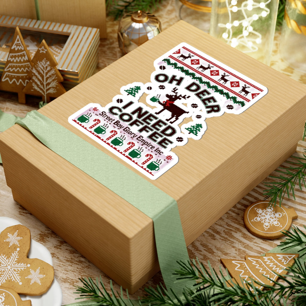 Ugly Christmas Sweater Deer Coffee Kiss-Cut Sticker