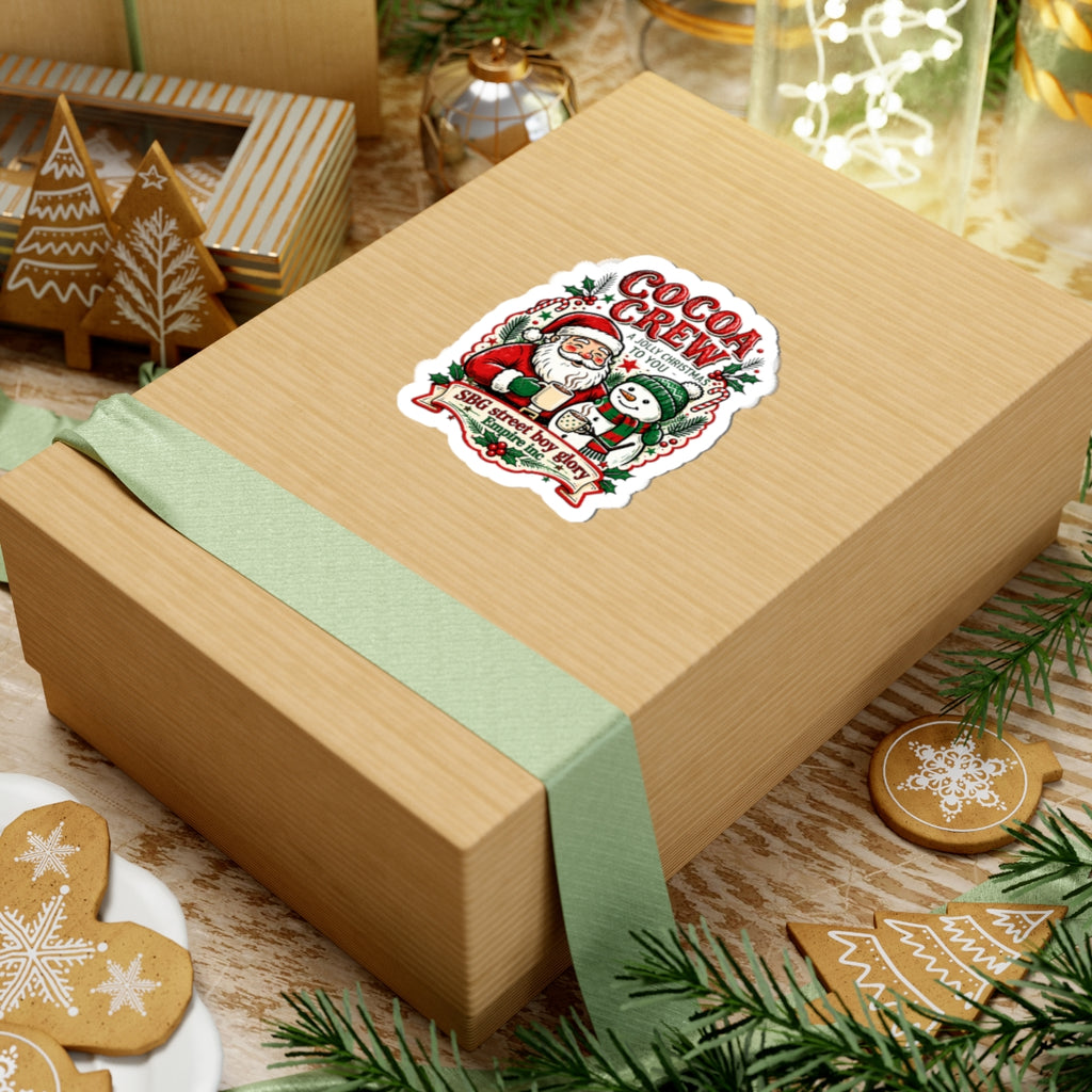 Cocoa Crew Christmas Kiss-Cut Sticker – Santa, Snowman & Hot Cocoa Holiday Decal