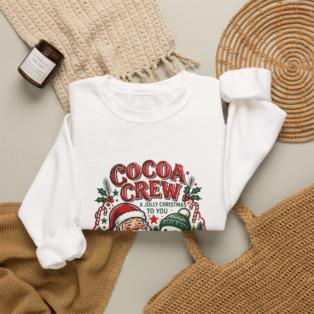 Cocoa Crew Christmas Sweatshirt | Vintage Santa Holiday Crewneck
