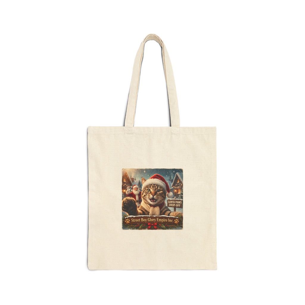 Santa Cat Christmas Cotton Canvas Tote Bag