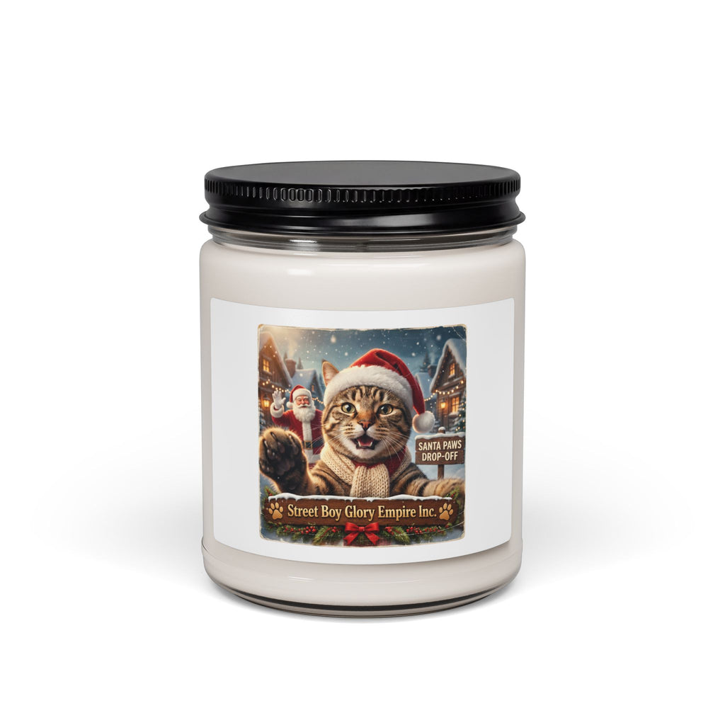 Christmas Cat Soy Candle – Realistic Santa Cat Portrait Holiday Gift