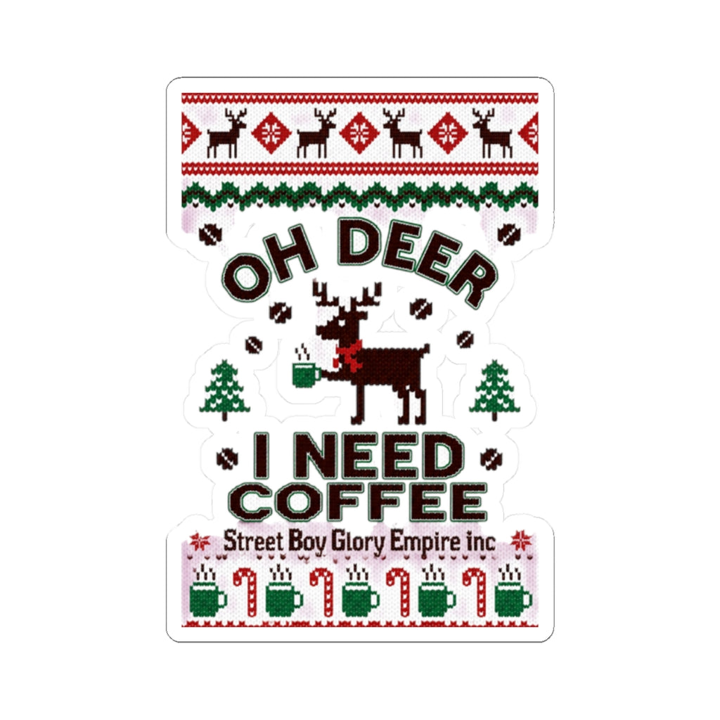 Ugly Christmas Sweater Deer Coffee Kiss-Cut Sticker