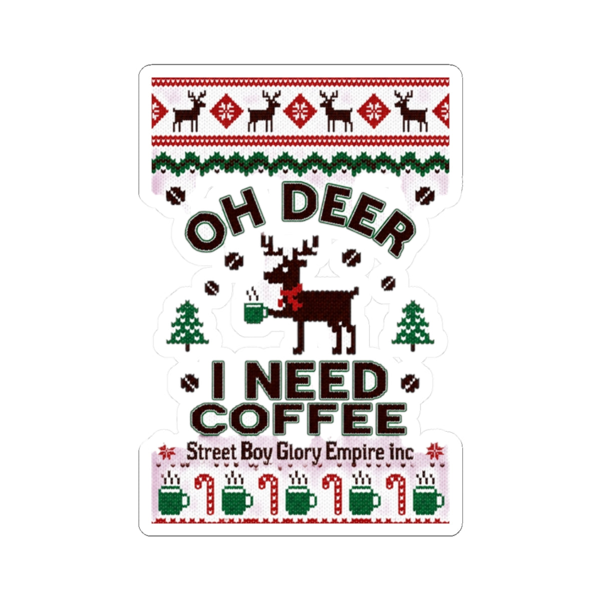Ugly Christmas Sweater Deer Coffee Kiss-Cut Sticker