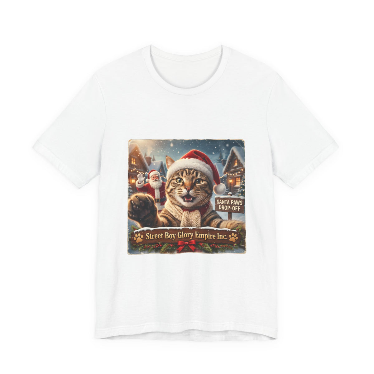 Realistic Santa Cat Portrait Tee | Nostalgic Christmas