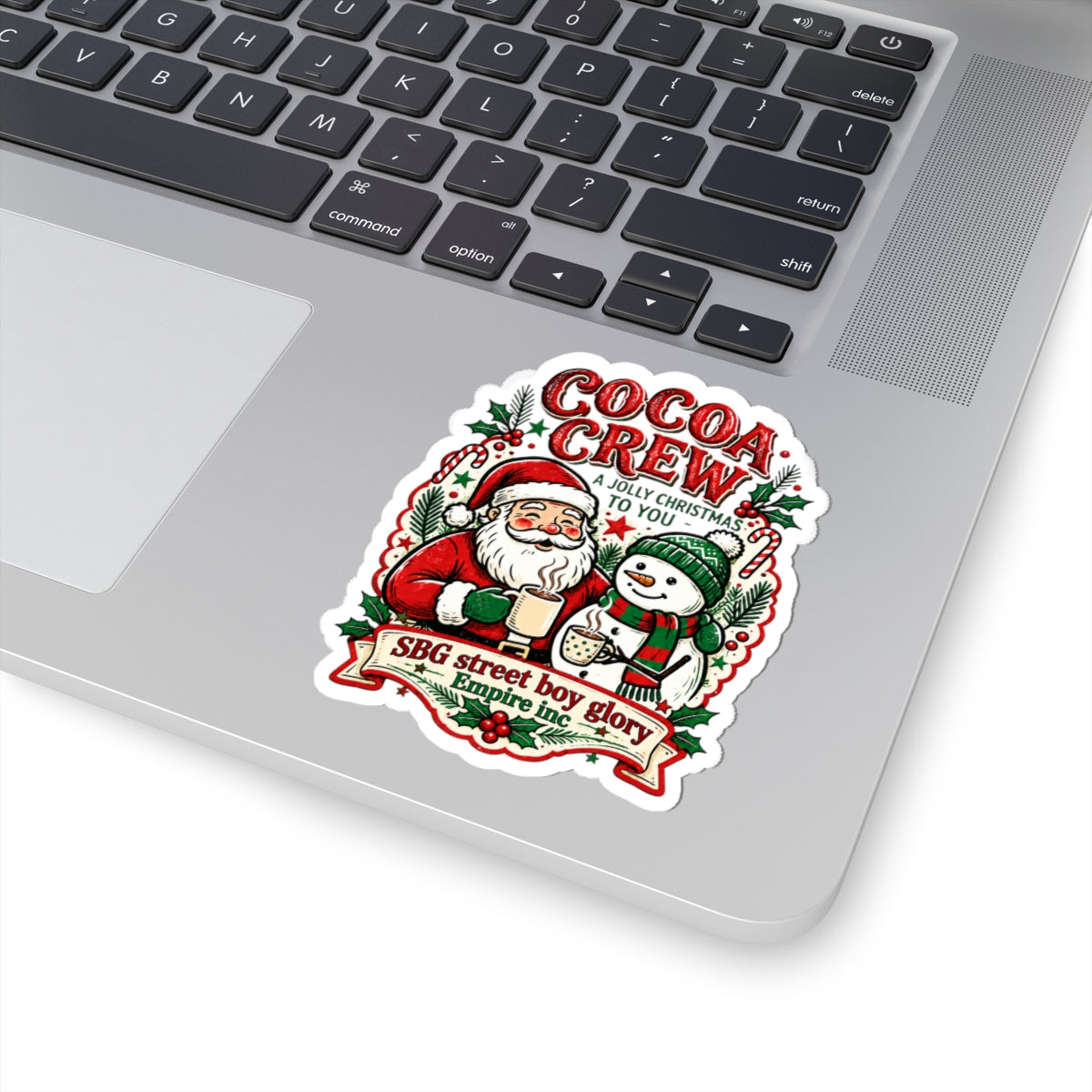Cocoa Crew Christmas Kiss-Cut Sticker – Santa, Snowman & Hot Cocoa Holiday Decal
