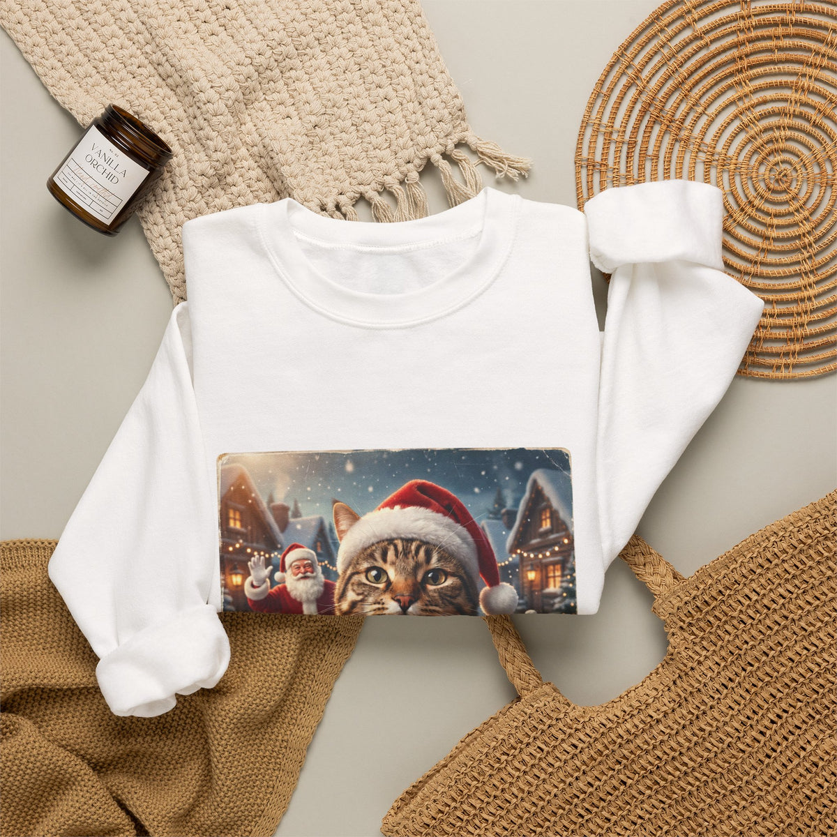 Realistic Santa Cat Portrait Sweatshirt | Nostalgic Christmas