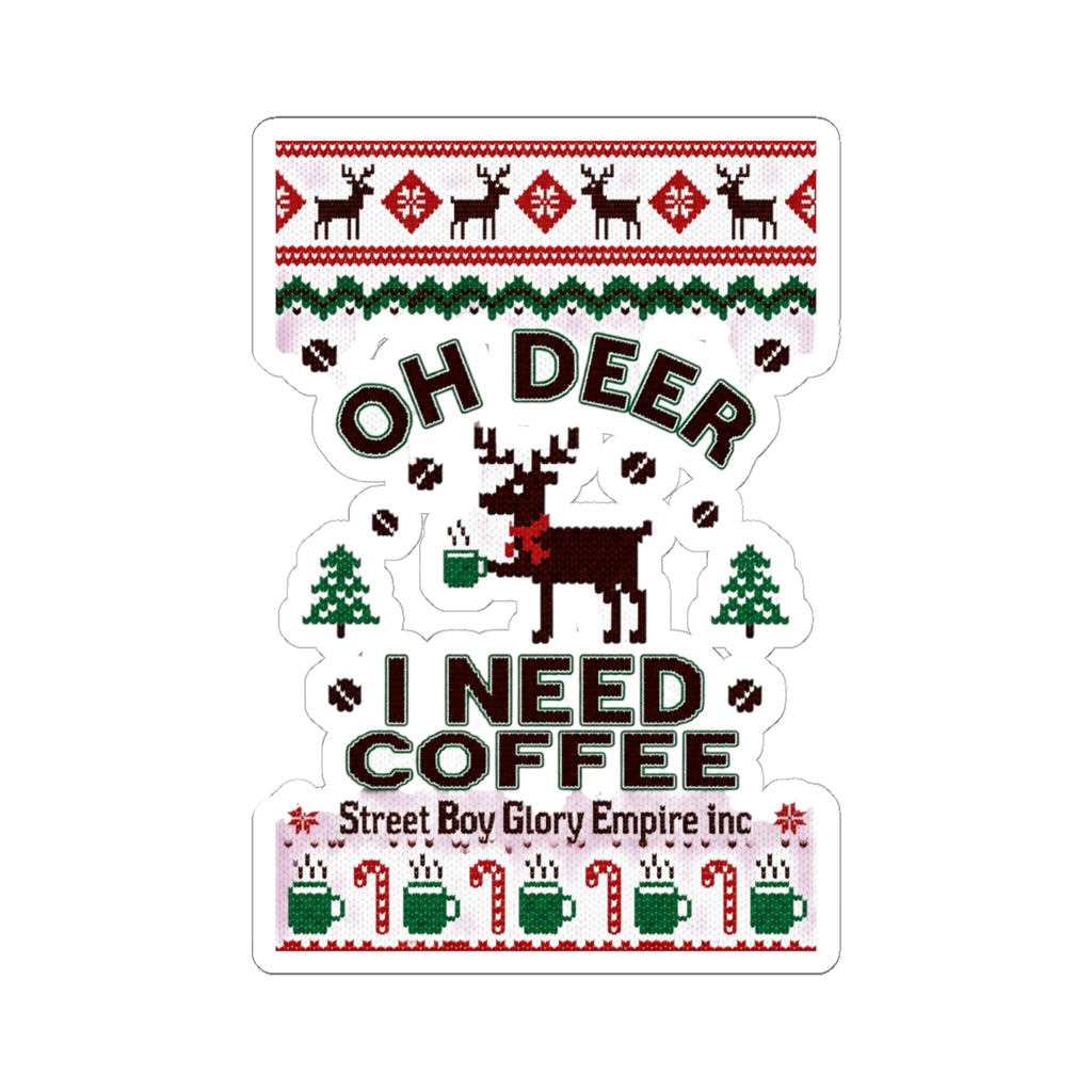 Ugly Christmas Sweater Deer Coffee Kiss-Cut Sticker
