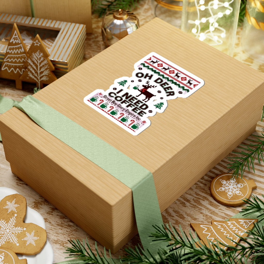 Ugly Christmas Sweater Deer Coffee Kiss-Cut Sticker