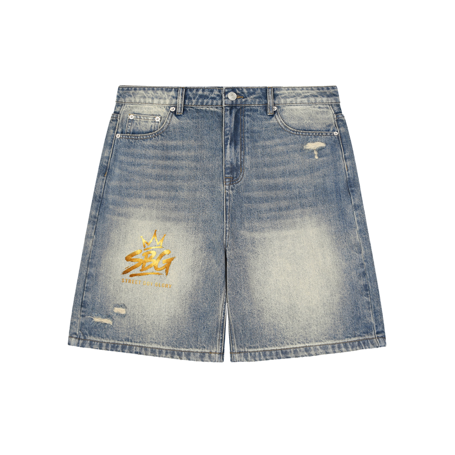 Faded Distressed Baggy Denim Shorts