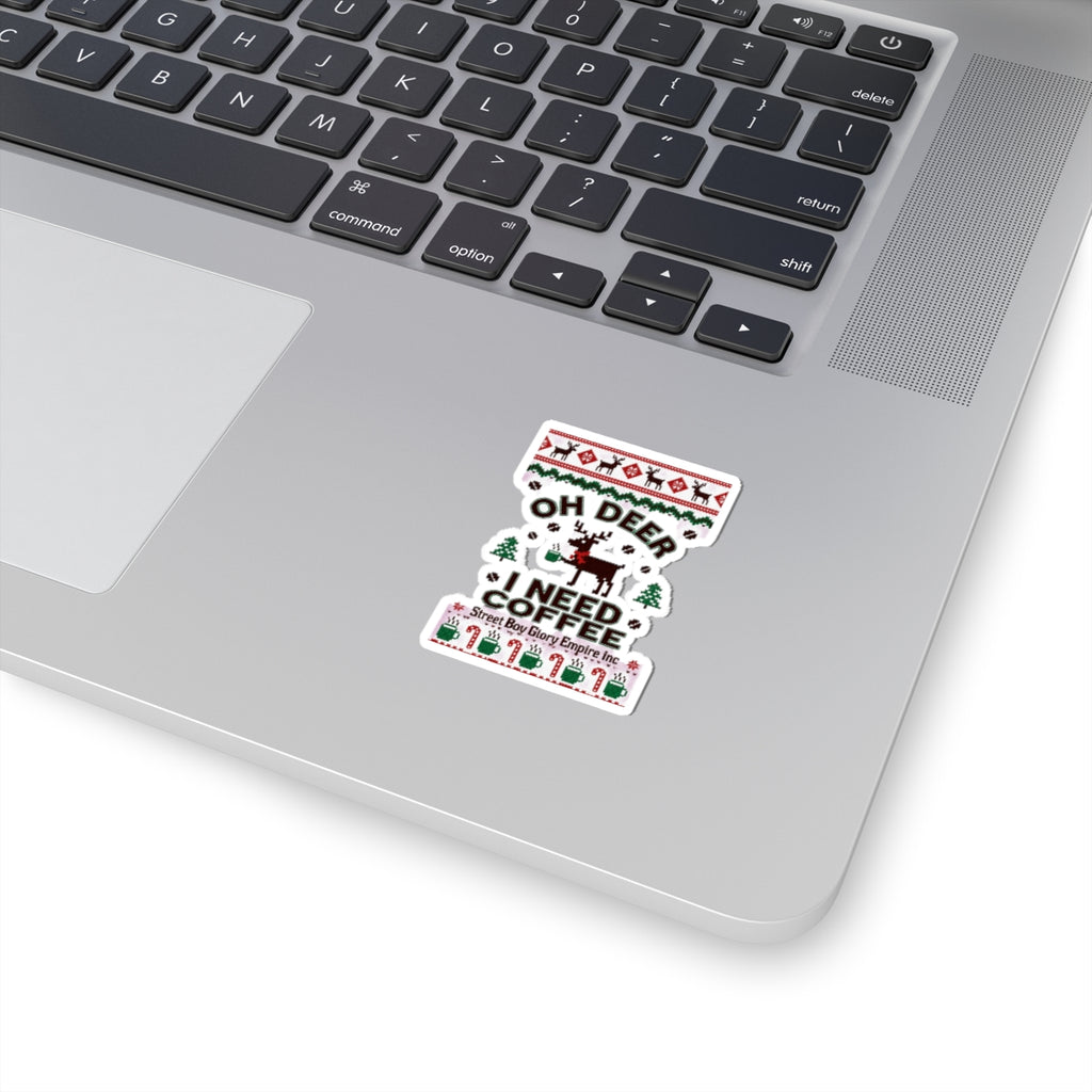 Ugly Christmas Sweater Deer Coffee Kiss-Cut Sticker
