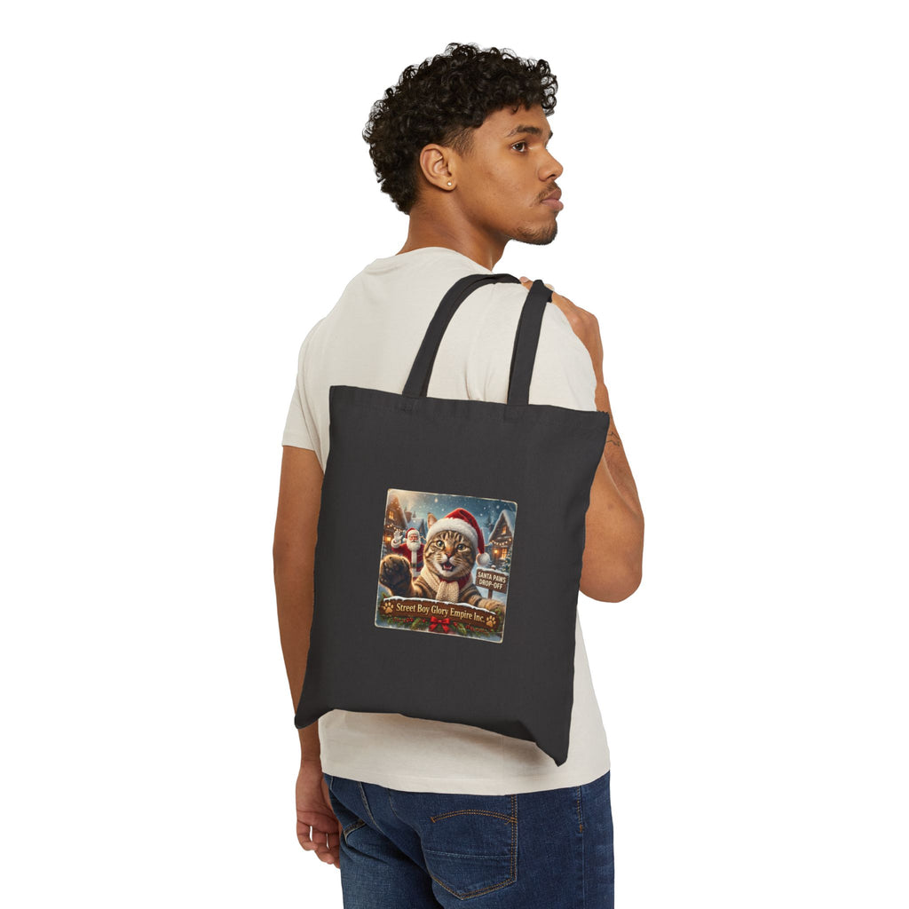 Santa Cat Christmas Cotton Canvas Tote Bag