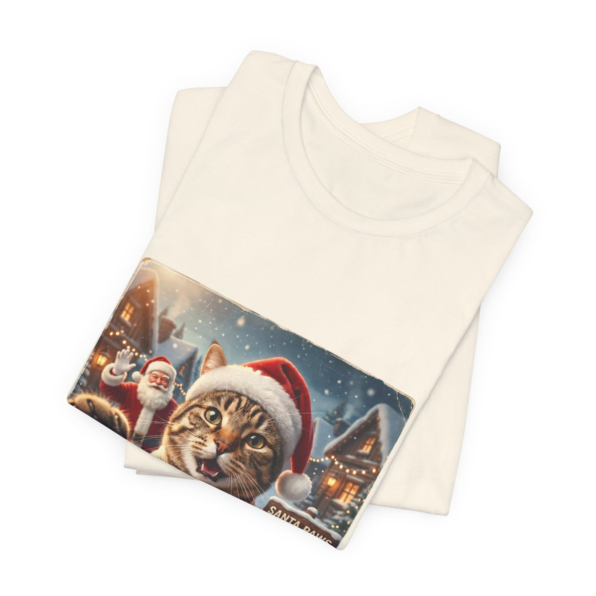 Realistic Santa Cat Portrait Tee | Nostalgic Christmas