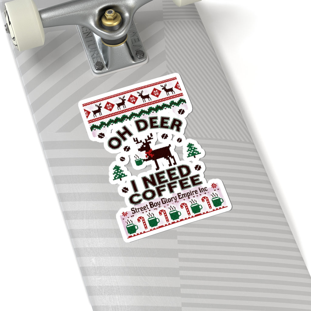 Ugly Christmas Sweater Deer Coffee Kiss-Cut Sticker