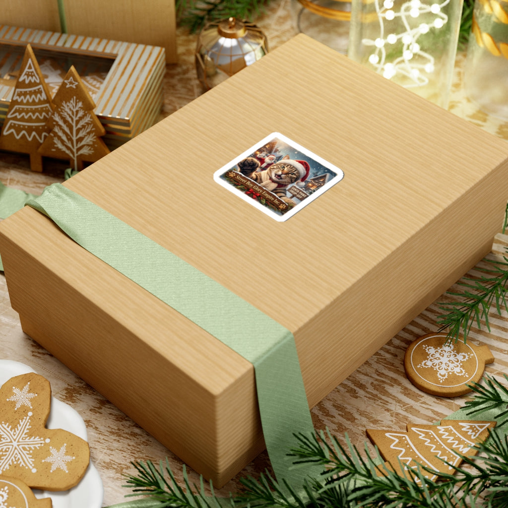 Santa Cat Kiss-Cut Sticker | Realistic Christmas Photo