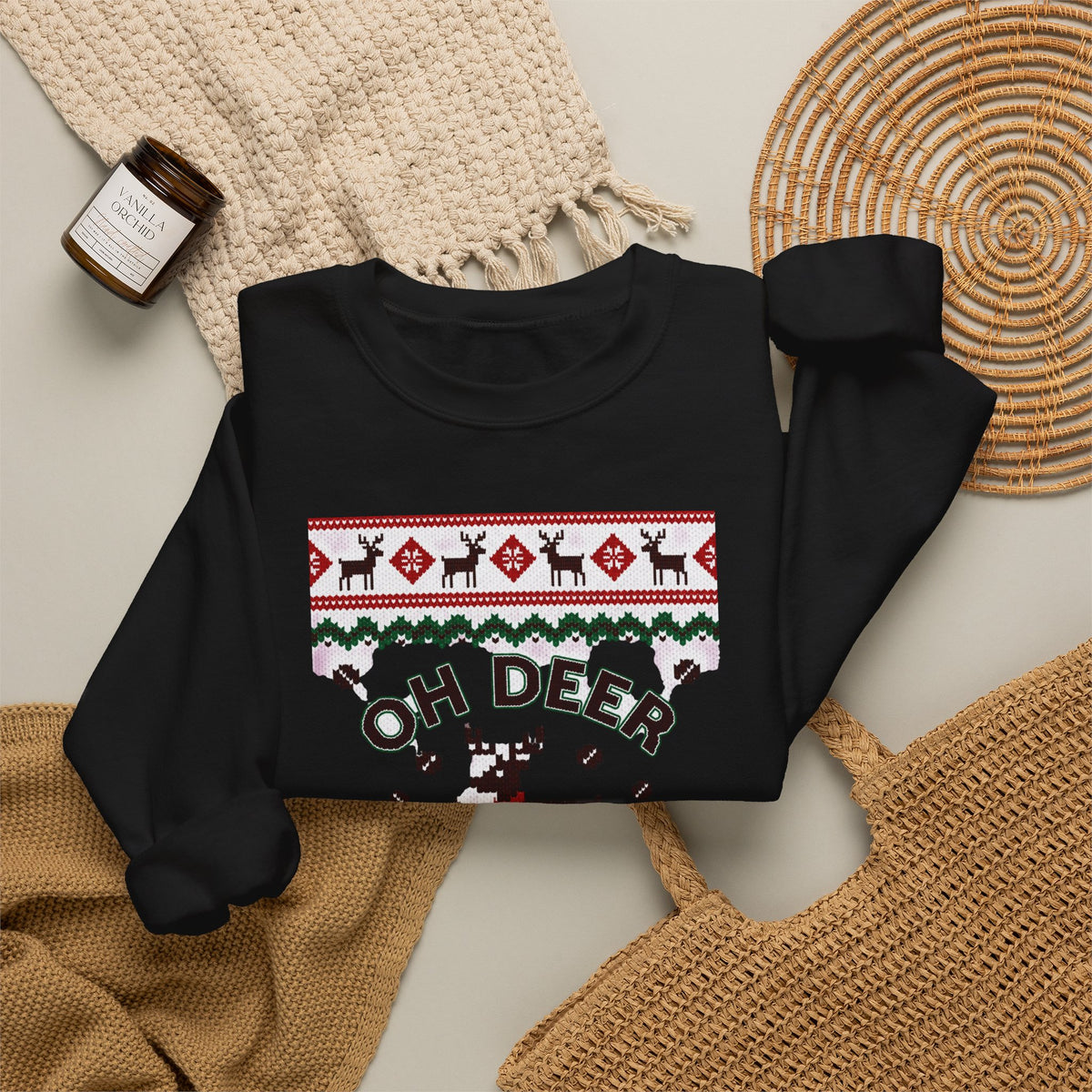 Oh Deer I Need Coffee Sweatshirt | Ugly Christmas Sweater