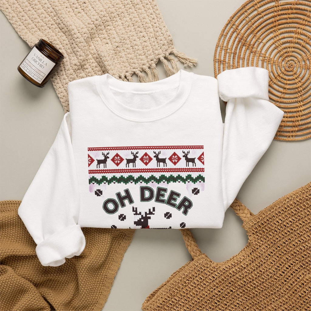 Oh Deer I Need Coffee Sweatshirt | Ugly Christmas Sweater