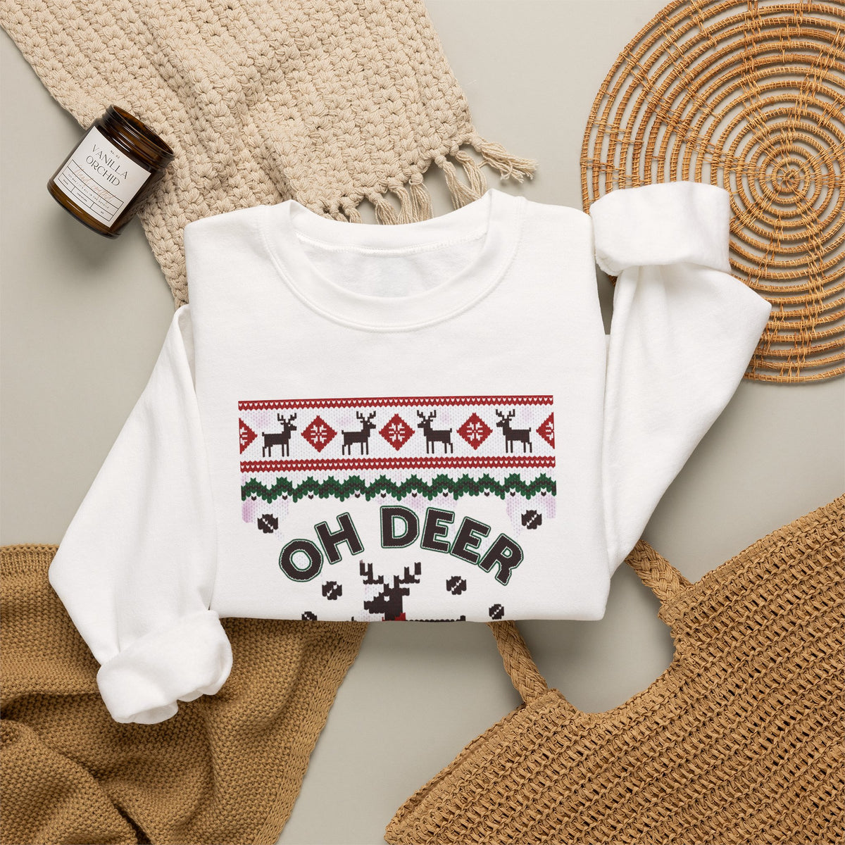 Oh Deer I Need Coffee Sweatshirt | Ugly Christmas Sweater