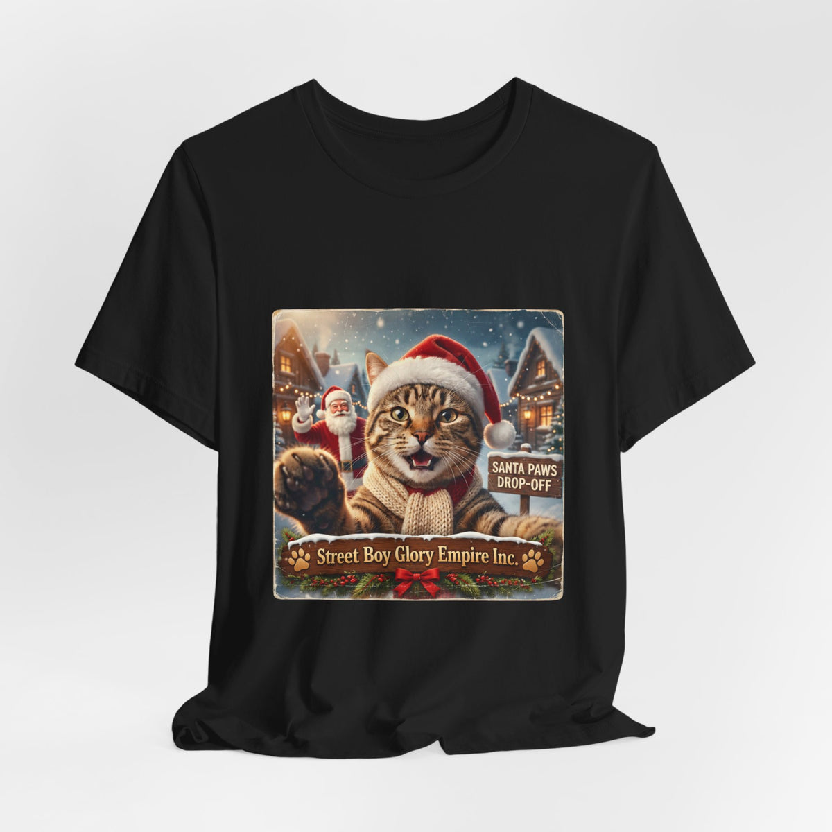 Realistic Santa Cat Portrait Tee | Nostalgic Christmas