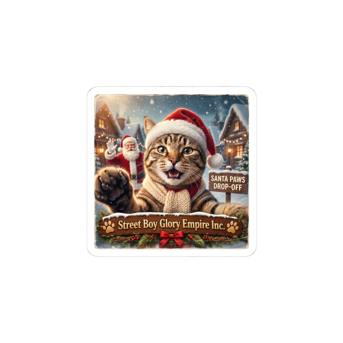 Santa Cat Kiss-Cut Sticker | Realistic Christmas Photo