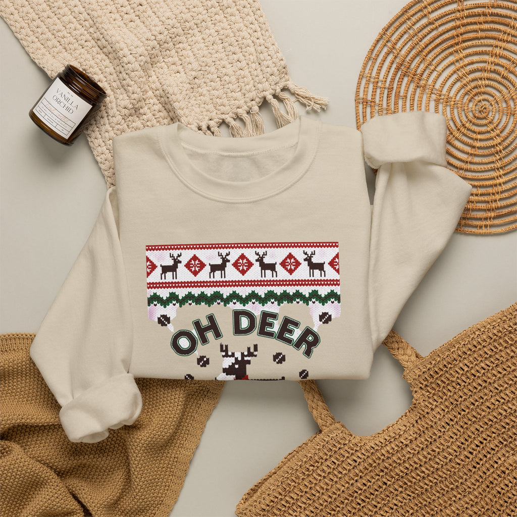 Oh Deer I Need Coffee Sweatshirt | Ugly Christmas Sweater