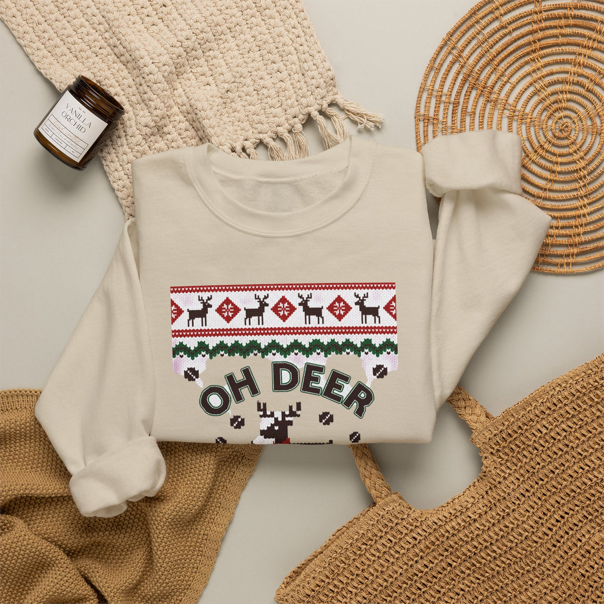 Oh Deer I Need Coffee Sweatshirt | Ugly Christmas Sweater