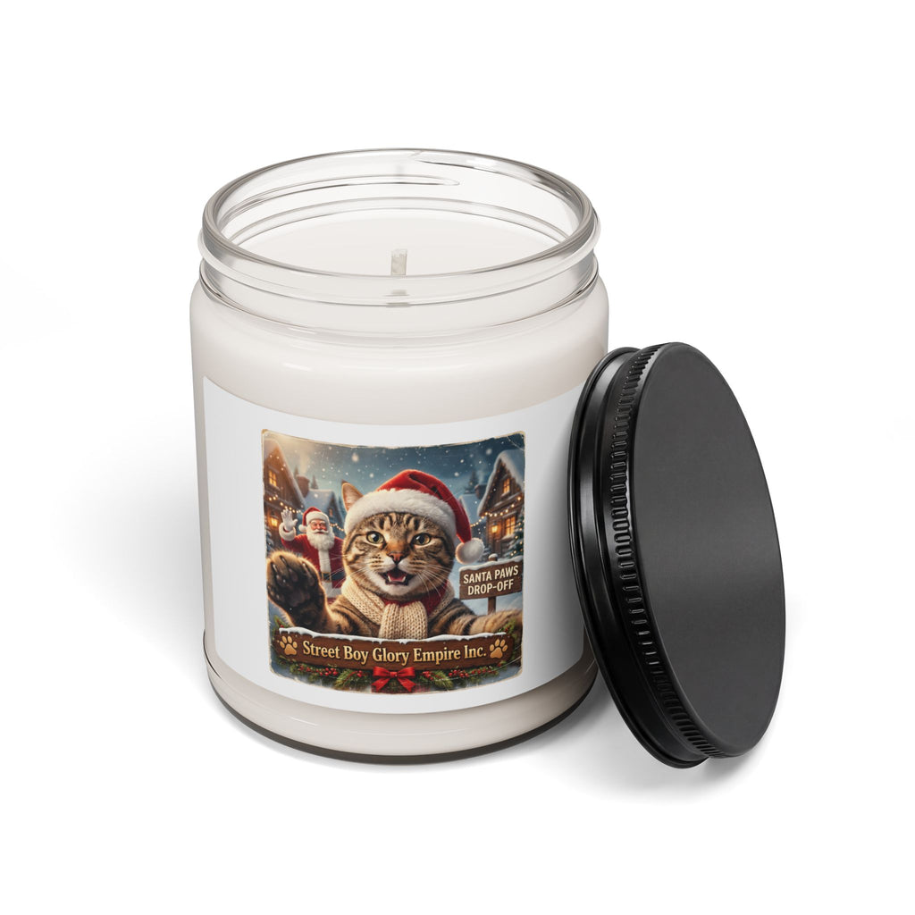 Christmas Cat Soy Candle – Realistic Santa Cat Portrait Holiday Gift