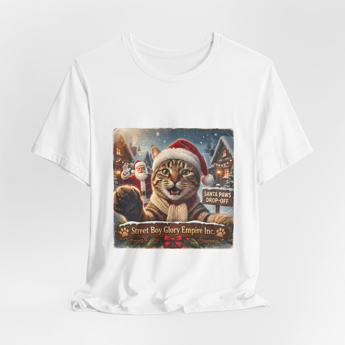 Realistic Santa Cat Portrait Tee | Nostalgic Christmas